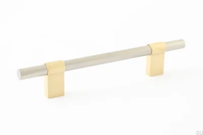Line Big Mix 128 Brushed Brass with Brushed Steel Elongated Furniture Handle