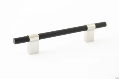 Line Big Mix 128 elongated furniture handle Polished Steel with Black Aluminum