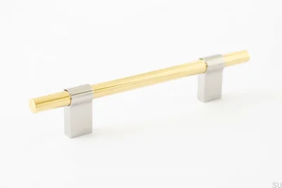 Line Big Mix 128 elongated furniture handle Polished Steel with Polished Brass