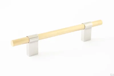 Line Big Mix 128 oblong furniture handle Polished Steel with Brushed Brass