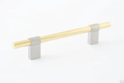 Line Big Mix 128 oblong furniture handle Brushed Steel with Polished Brass