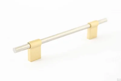 Line Mix 128 oblong furniture handle Brushed Brass with Polished Steel