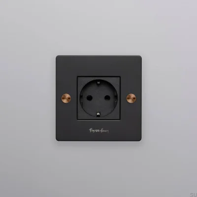 Single socket with logo Type F Cross 1G Steel Black with Warm Sunset European Standard