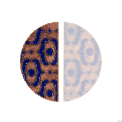 Furniture handle Pattern I 100 Copper Enameled Ultramarine with Oak Wood Hard Oil Colorless Semi-matt