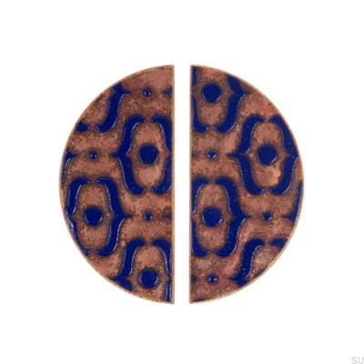 Furniture handle Pattern I 100 Copper Enameled Ultramarine with Oak Wood Hard Oil Colorless Semi-matt