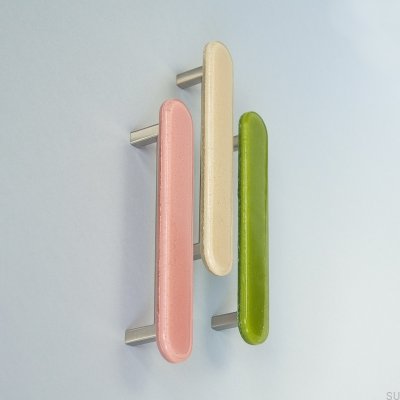 Round 128 Glass Beige Elongated Furniture Handle