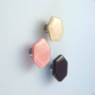 Hexagon Glass Beige Furniture Knob