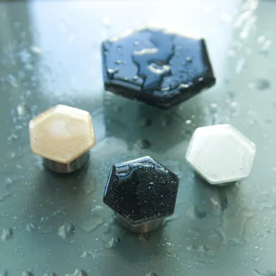 Hexagon Glass Beige Shower Handle