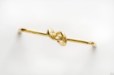 Knot 128 elongated furniture handle, polished brass