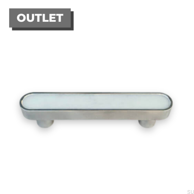 Elongated furniture handle Brushed Steel Rail with White Marble
