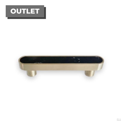 Elongated furniture handle. Brass. Brushed Black Marble