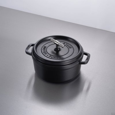 Cocotte Staub 3.7 L Black Steel Pot with Silver Knurled Handle
