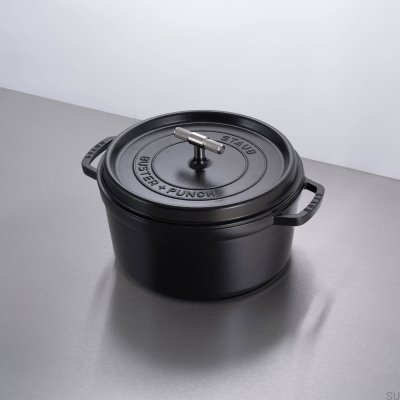 Cocotte Staub 6.7 L Black Steel Pot with Silver Knurled Handle