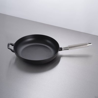 Staub 28 cm Black Steel Frying Pan with Silver Knurled Handle