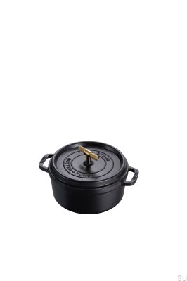 Staub Cocotte Pot 3.7 L Black Steel with Brass Knurled Handle