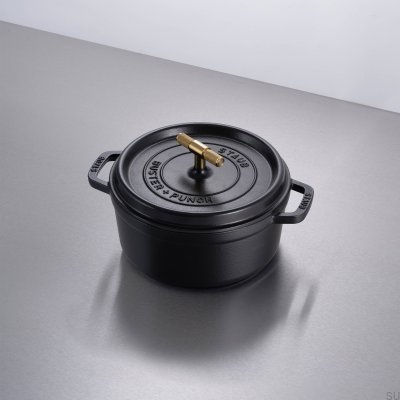Staub Cocotte Pot 3.7 L Black Steel with Brass Knurled Handle