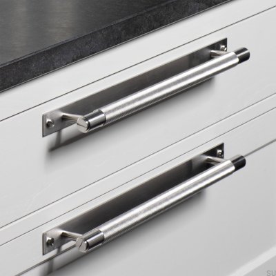 Long furniture handle with Cross Plate pad 225 Steel Silver