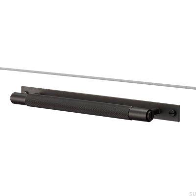 Elongated furniture handle with Cross Plate 125 Brass Burnt Bronze pad
