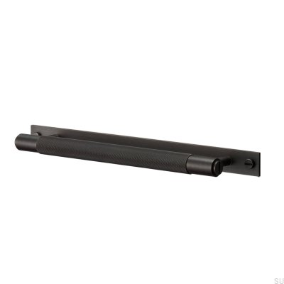 Elongated furniture handle with Cross Plate pad 225 Brass Burnt Bronze