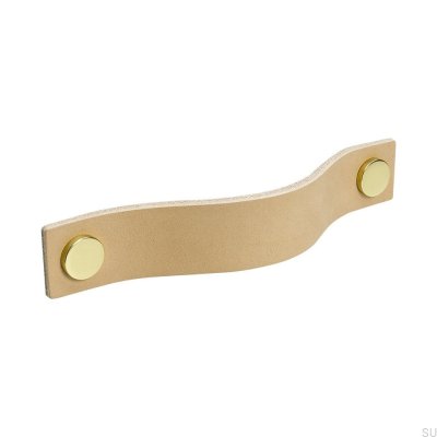 Long furniture handle Loop 128, natural leather with brass