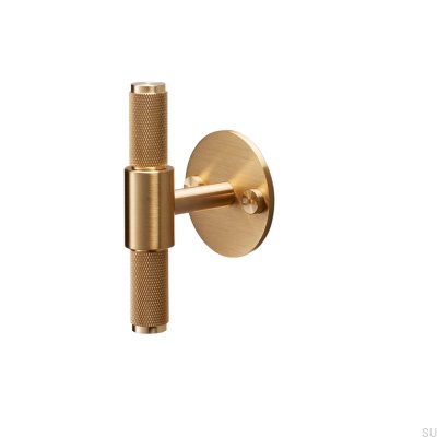 T-Bar Furniture Handle with Cross Plate 95 Brass