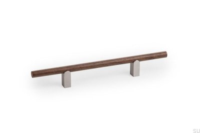 Kumo Wood 128 Wooden Walnut Furniture Handle with Brushed Silver Aluminum