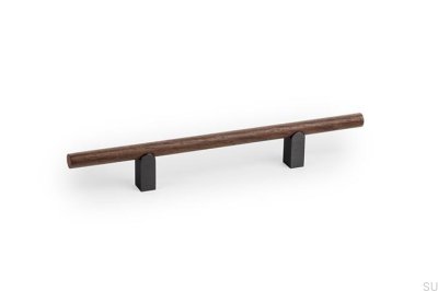Kumo Wood 128 Wooden Walnut Furniture Handle with Titanium Black Aluminum