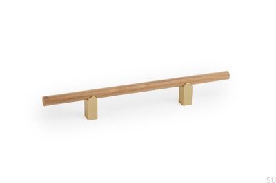 Kumo Wood 128 Wooden Oak with Brushed Brass Elongated Furniture Handle