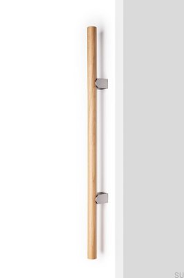 Kumo Wood Big One 1056 Elongated Furniture Handle, Oak Wood with Silver Brushed Aluminum