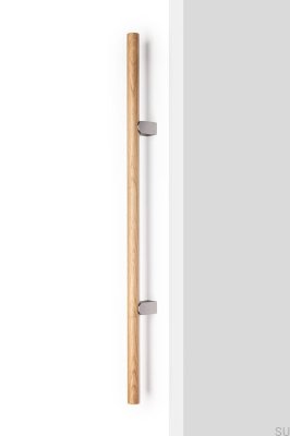 Kumo Wood Big 640 Elongated Furniture Handle, Oak Wood with Silver Brushed Aluminum