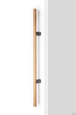 Kumo Wood Big 320 Elongated Furniture Handle, Oak Wood with Black Titanium Aluminum