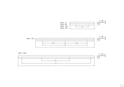 Way 1056 Aluminum Brushed Brown Edge Furniture Handle