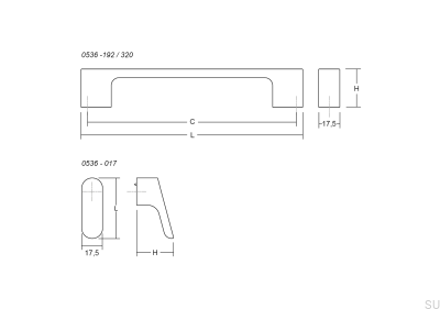 Luv 320 elongated furniture handle, metal, brown, brushed