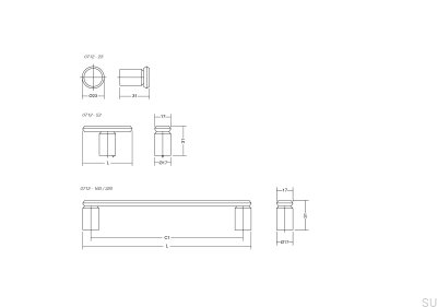 Fase 320 elongated furniture handle, brushed silver aluminum
