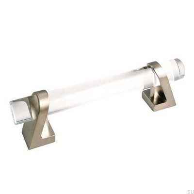 Elongated furniture handle Kristall 96 Crystal Brushed nickel