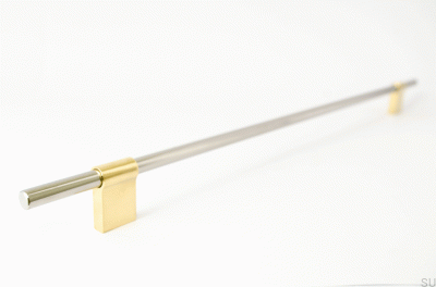 Elongated furniture handle Line Mix 342 Polished steel with polished brass
