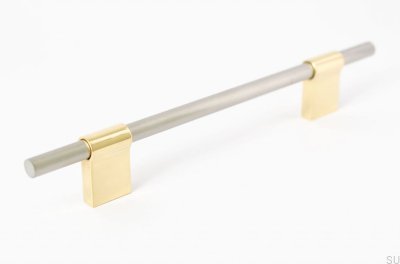 Elongated furniture handle Line Mix 128 Brushed steel with polished brass