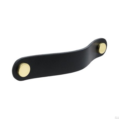 Oblong furniture handle Loop Round 128 Leather Black with Brass