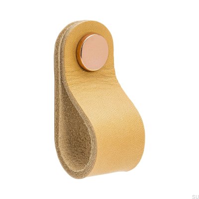 Loop Round 65 furniture knob, natural leather with copper