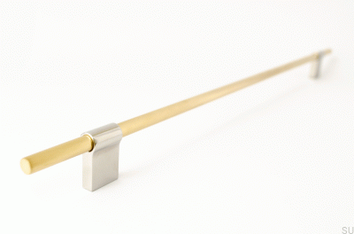 Line Mix 342 elongated furniture handle. Brass, brushed unpainted, with brushed steel