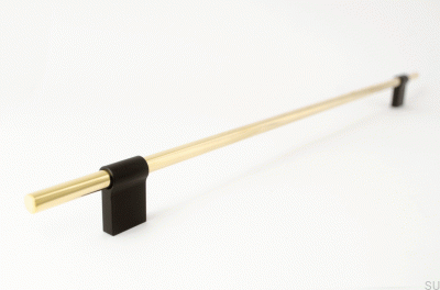 Elongated furniture handle Line Mix 342 Polished brass, unvarnished with black