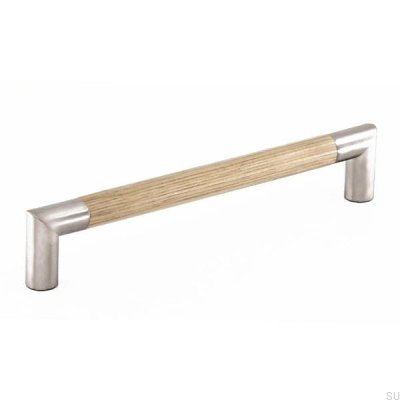 Oblong furniture handle 7623 192 Silver with Oak Wood