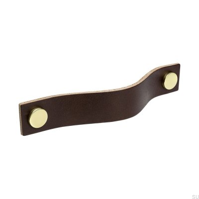 Loop 128 elongated furniture handle, brown leather with brass