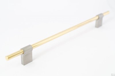 Line Mix oblong furniture handle 224 Polished brass, unvarnished, with brushed steel