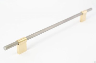 Elongated furniture handle Line Mix 224 Brushed steel with polished brass