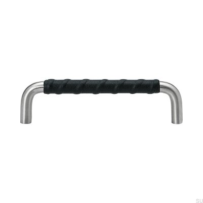 Oblong furniture handle Ss-A 128 Steel, Black Leather