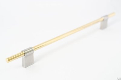 Line Mix oblong furniture handle 224 Polished brass, unvarnished, with polished steel