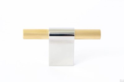 Furniture knob T-Bar Line Mix 60 Polished steel with brushed brass