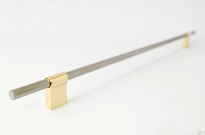 Elongated furniture handle Line Mix 342 Brushed steel with brushed brass