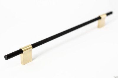 Elongated furniture handle Line Mix 224 Metal black with polished brass